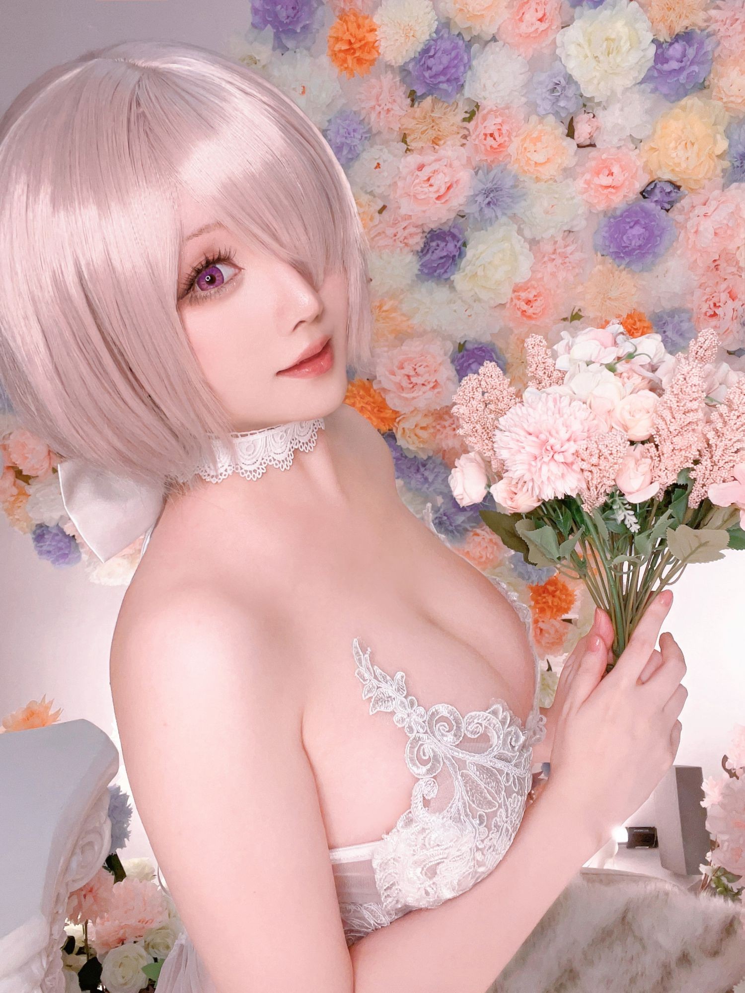 美女动漫博主星之迟迟性感Cosplay写真玛修婚纱 (11)