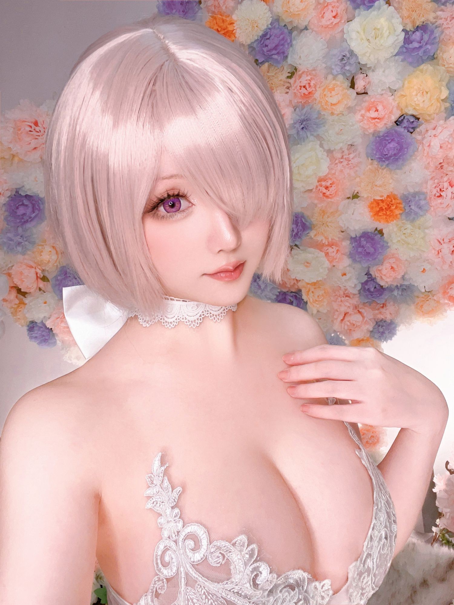 美女动漫博主星之迟迟性感Cosplay写真玛修婚纱 (12)