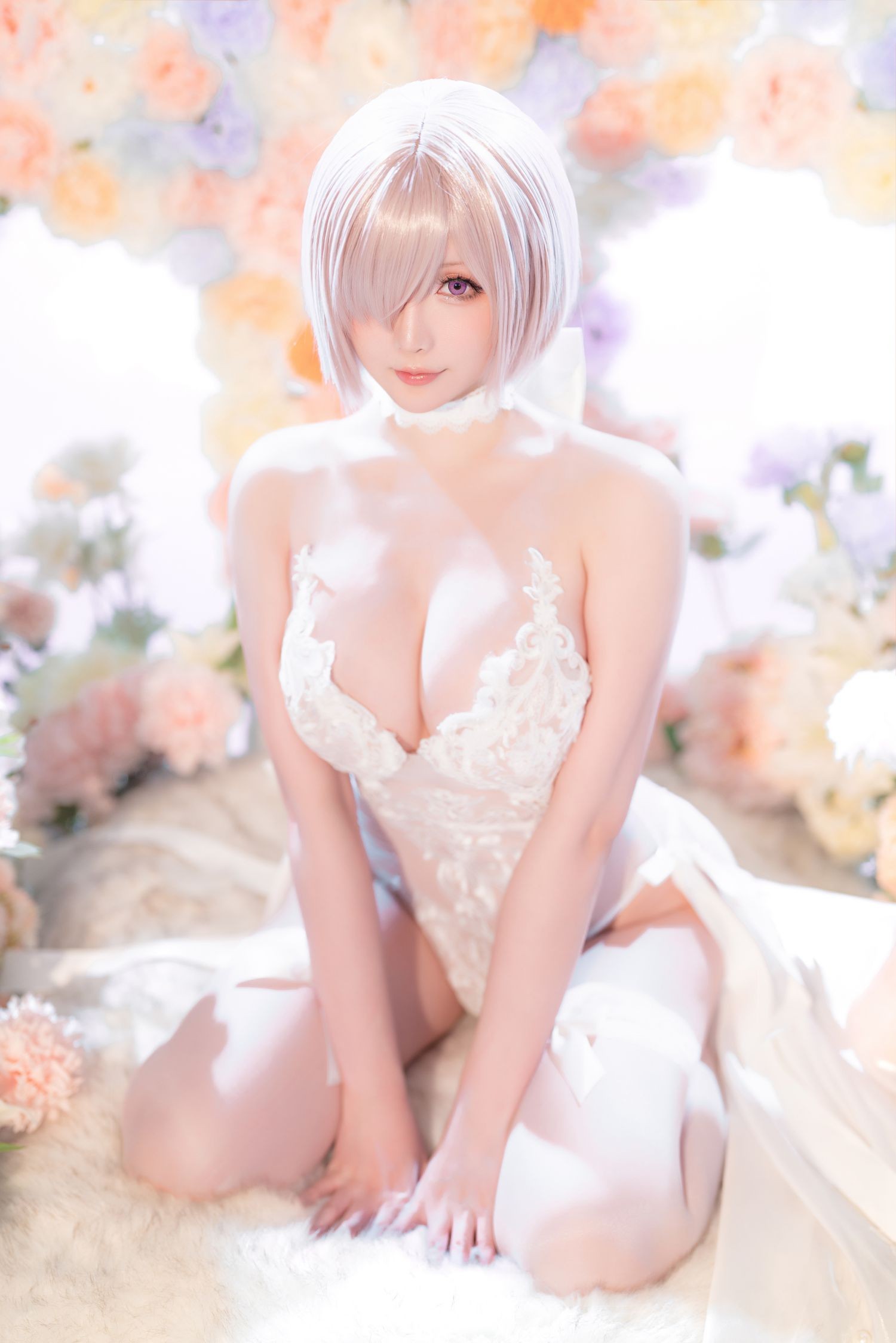 美女动漫博主星之迟迟性感Cosplay写真玛修婚纱 (63)