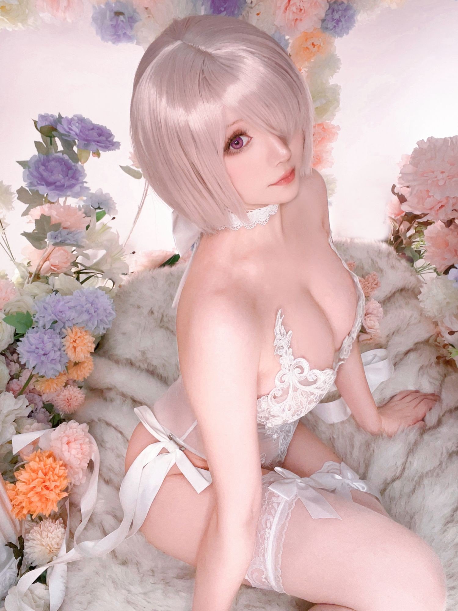 美女动漫博主星之迟迟性感Cosplay写真玛修婚纱 (5)