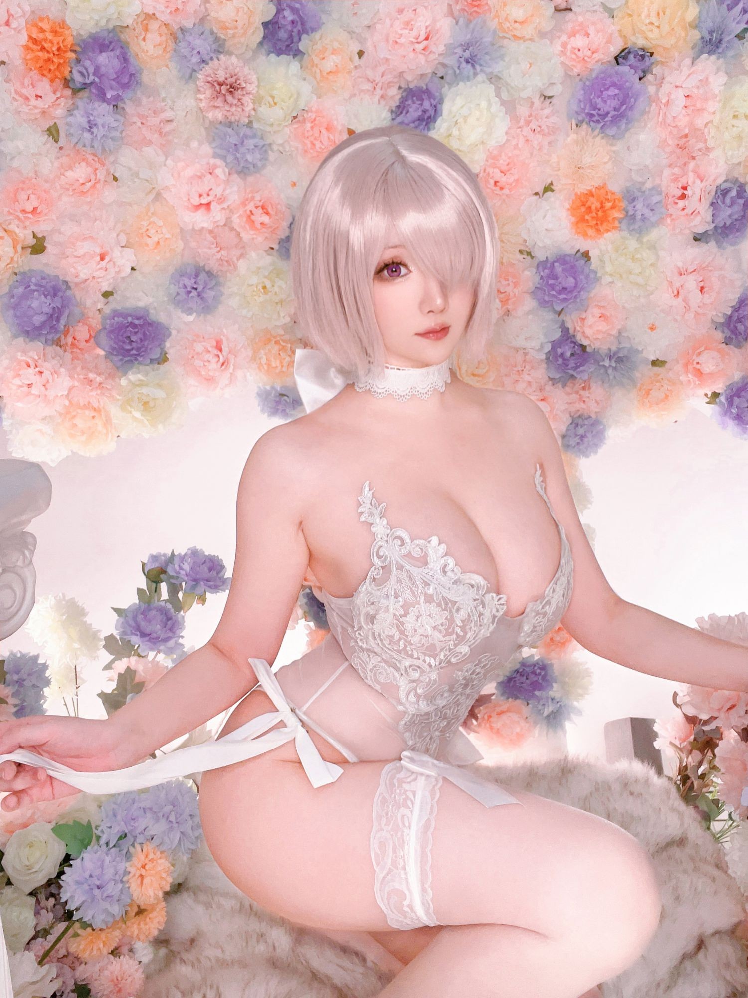 美女动漫博主星之迟迟性感Cosplay写真玛修婚纱 (13)