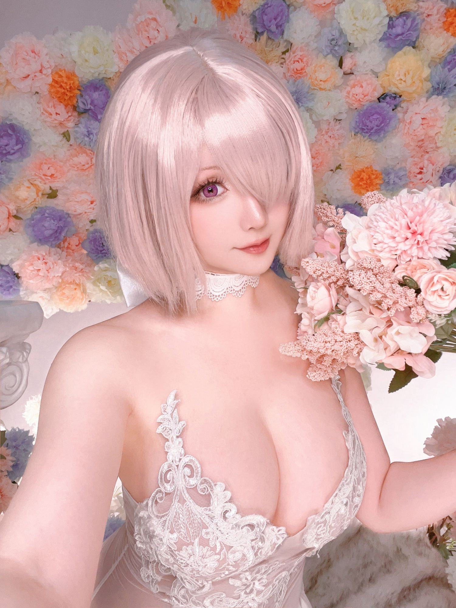 美女动漫博主星之迟迟性感Cosplay写真玛修婚纱 (14)