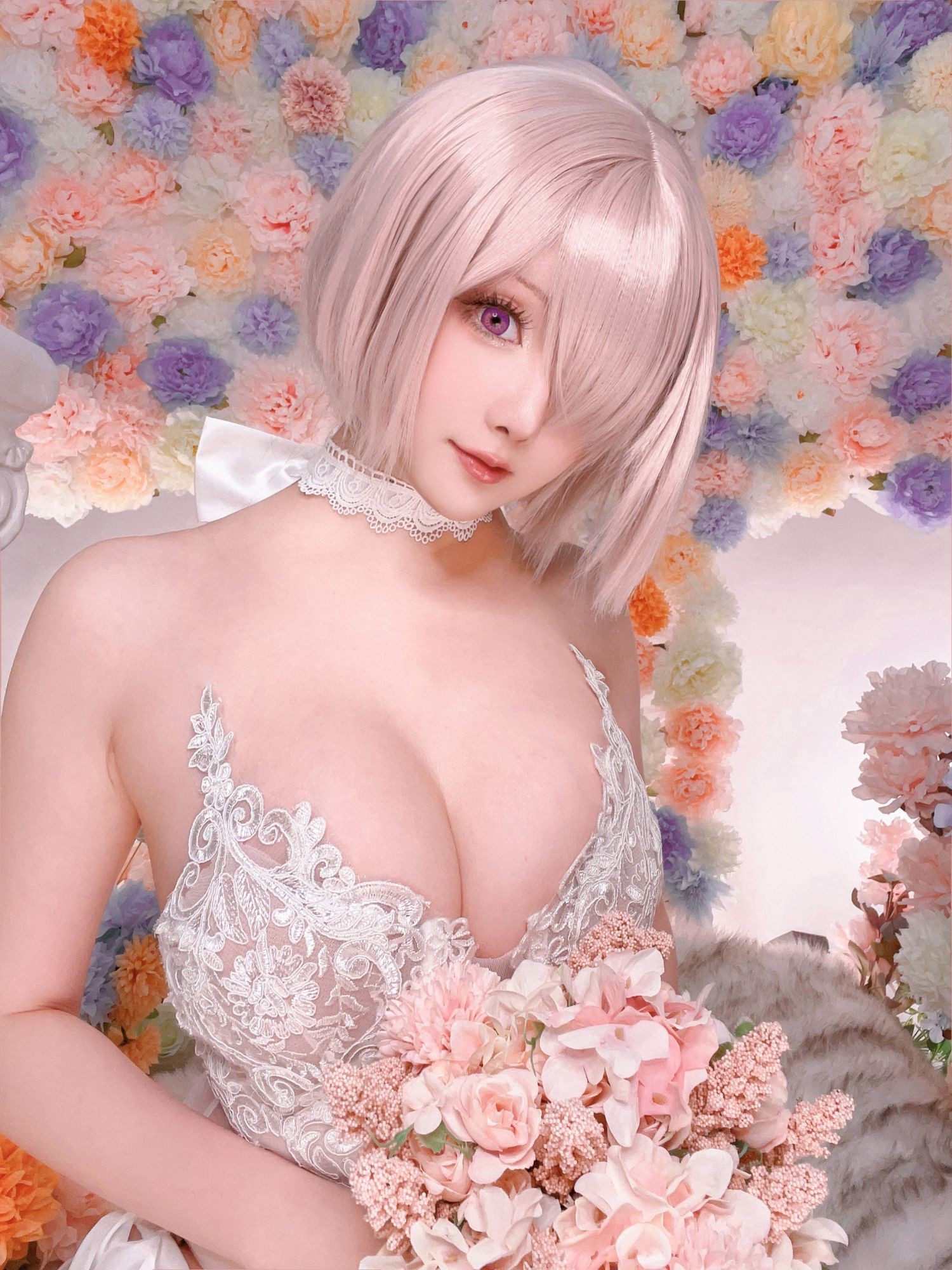 美女动漫博主星之迟迟性感Cosplay写真玛修婚纱 (15)